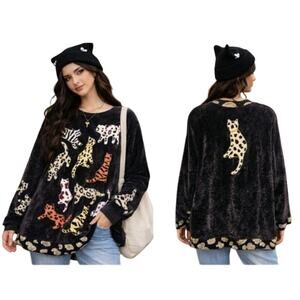 Berek Vintage Cat Sweater Sz L Brown 80's Cats All Over Print Soft Grandmacore